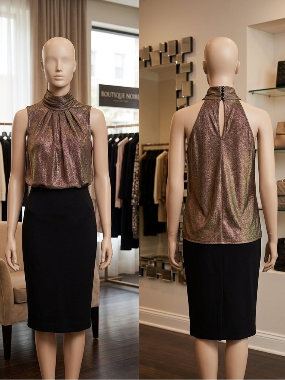 Metallic Halter Tank Top in Iridescent Bronze